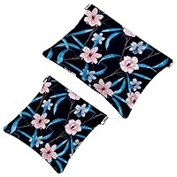 Pocket Cosmetic Bag Squeeze Top, Dark Floral Pattern Blooming Waterproof Travel Makeup Bag for Purse, Portable Mini Makeup Pouch No Zipper for Women