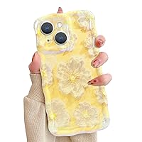 Compatible with iPhone 15 Case Vintage Oil Painting Art Phone Case Curly Wave Frame Trendy Aesthetic Flower Design for Girls Women Protective Shockproof Floral Soft TPU Case,Yellow