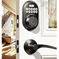 Keyless Entry Door Lock with 2 Lever Handles - Electronic Keypad Deadbolt, Auto Lock, Back Lit & Easy Installation Design, Front Door Handle Sets,Matte Black