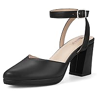 IDIFU IN3 Women's Pumps Platform Closed Toe Heels Comfortable Low Chunky Block Slingback Ankle Strap Heels Dressy Wedding Bridal Party Dress Pumps Shoes Pointed Toe Heels for Women