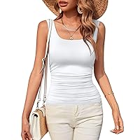 Bliwov Womens Tank Tops 2024 Scoop Neck Sleeveless Ruched Shirts Slim Fit Summer Spring Fashion Clothes Casual Basic Tops