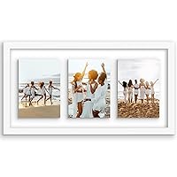 10x20 Collage Frame in White - Use as Three 5x7 Picture Frames with Floating Effect or One 10x20 Picture Frame - Slim Molding Photo Frame with Engineered Wood and Shatter-Resistant Glass