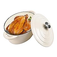 4.5 QT Enameled Oval Dutch Oven Pot with Lid and Dual Handles, Cast Iron Dutch Oven for Cooking, Bread Baking, Non-stick Enamel Coated Cookware (Beige)