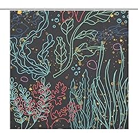 Dark Background Plants Small Fish Coral Bubble Gold Shower Curtain 12 Hooks Included Bathroom Shower Curtain Rustproof & Waterproof & Washable Polyester Farbic 72x72