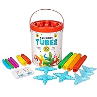 Chuckle and Roar - Sensory Tubes - Fidget Sensory bin Toy for Kids - Construction Tubes with interconnecting Pieces - Learning Flash Cards - 16 Multi-Colored Tubes and connectors