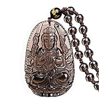 Buddha Pendant Necklace Bodhisattva Amulet Talisman Made of Obsidian Gemstone