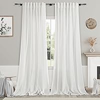 Off White Curtain 102 inches Long 2 Panels Set for Living Room Sliding Glass Door Back Tab Modern Farmhouse Coastal Decor Lightweight Cotton Textured Semi Sheer White Linen Curtains for Bedroom