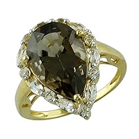 Carillon Smoky Quartz Pear Shape Natural Non-Treated Gemstone 10K Yellow Gold Ring Engagement Jewelry for Women & Men