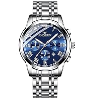 Silverora Women's Watches Men's Watches Stainless Steel Calendar: 3ATM Waterproof Three Eyes Multifunction Analogue Quartz Wrist Watch with Luminous Hands Stainless Steel Bracelet Watch Gifts for