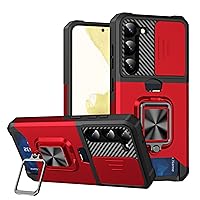 Galaxy S24 Plus Kickstand Case, Heavy Duty Shell with Slide Camera Cover, Rotatable Ring Holder Stand, Shockproof Rugged Protective Case for Samsung Galaxy S24 Plus (Red)