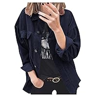 Women's Corduroy Button Down Shirts Lapel Collar Slim Fit Long Sleeve Casual Shacket Jacket Fashion Spring Blouse Top