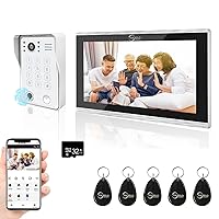 Video Door Phone Apartment Intercom System,Wireless 10 Inch Touch Monitor with Wired 1080P Doorbell,Supporting Fingerprint,RFID Card,Password for Home Tuya,32G