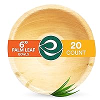 ECO SOUL 100% Compostable Large 6 Inch 16 Oz Palm Leaf Bowls [20 Pack] Disposable Dessert Bowls Bamboo Style I Heavy Duty Eco-Friendly Sturdy Bowl I Biodegradable Eco Bowls