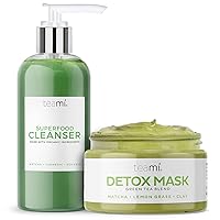 Detox Mask + Facial Cleanser Skincare Bundle - Deep Cleansing Pore Minimizer & Blackhead Remover Detox Face Mask (6.3oz) + Face Cleanser with Salicylic Acid, Aloe, Matcha & Sea Kelp (4oz)
