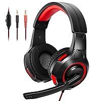 Gaming Headset for PS4 PS5 Over Ear Headphone Xbox one PC Laptop Nintendo Switch with Microphone, Stereo Sound Soft Noise Cancelling Memory Earmuffs, LED Light mic (Adapter Needed)