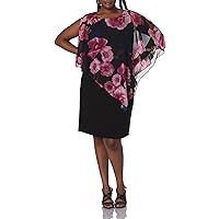 S.L. Fashions Women's Plus Size Sleeveless Print Asymmetric Chiffon Overlay Dress