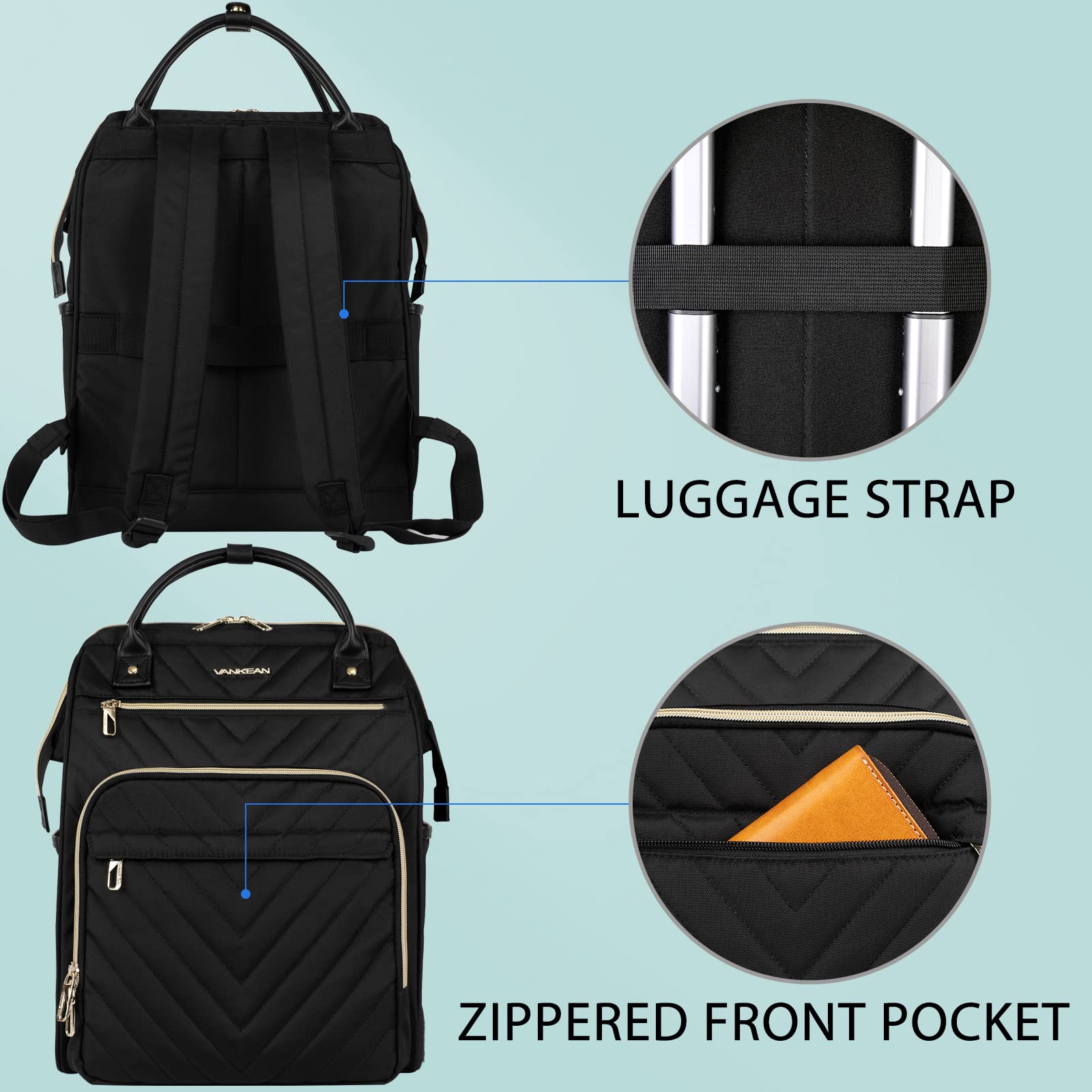 VANKEAN 17 Inch Laptop Backpack for Women Men Fashion Computer Work Bag, Large Capacity Waterproof Backpack with USB Port & RFID Pockets, College Daypack Business Travel Backpack, Black