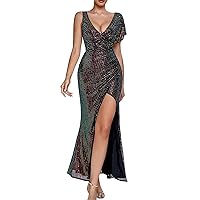 Dress Clothes for Women,New and Style Women's Sexy Temperament Dress Deep V Sequin Split Banquet Dresses for Pr