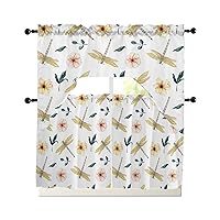 ALAGEO Curtain Tier and Swag SetDragonfly Flowers Leaves Swag Kitchen Valance Abstract Sketchy Floral Curtains Swag for Kitchen Window Treatment Valances Tiers Set 55