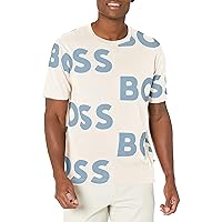 Hugo Boss Men's Tecool Beige Blue Logo Short Sleeve T-Shirt