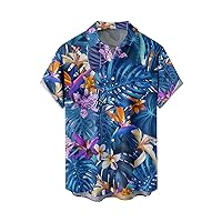 Shirts for Men, Casual Button Down Short Sleeve Hawaiian Tropical Tee Shirts Beach Floral Print Tshirts with Pocket