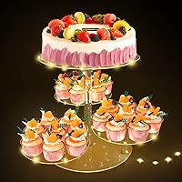 4 Tier Round Acrylic Cupcake Tower Stand for 50 Cupcakes, Cake Stand with LED String Light, Cupcake Holder for Halloween Christmas Birthday Wedding Graduation Baby Shower Tea Party