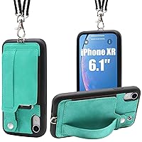 TOOVREN iPhone XR Wallet Case with Lanyard Strap Card Holder Xr iPhone Case Protective Cover with Stand Wallet Leather PU Adjustable Detachable iPhone Lanyard for iPhone XR 6.1 Inch (2018) (Blue)