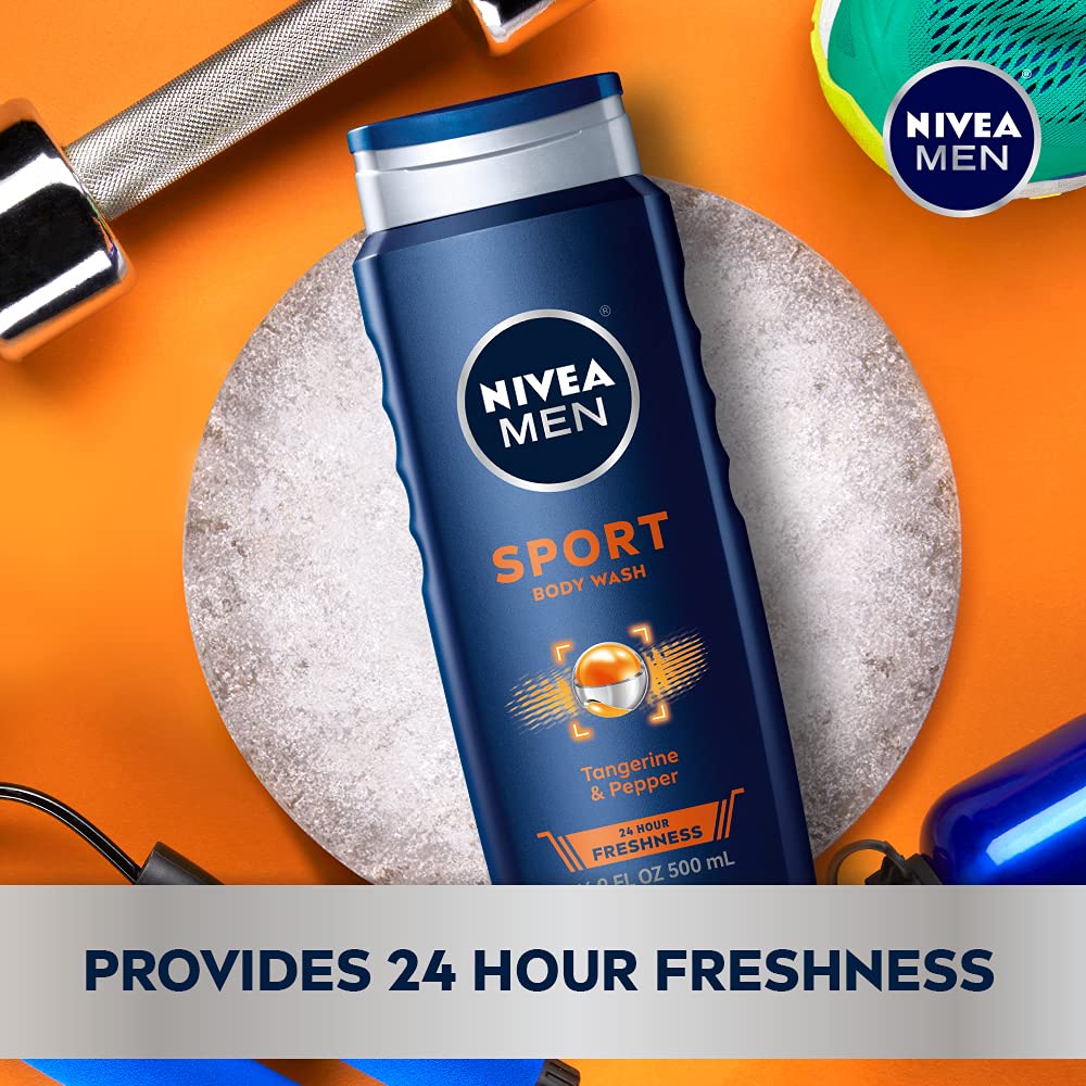 Nivea Men Sport Body Wash with Revitalizing Minerals, 16.9 Fl Oz Bottle (Pack of 2)