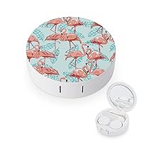 Summer Pink Flamingo Contact Lens Case Portable Cute Eye Contacts Travel Kit with Mirror Container Holder Box