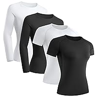 TELALEO 4 Pack Women's Compression Shirt Long/Short Sleeve Performance Workout Baselayer Athletic Top Gym Sports Gear