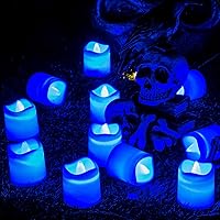 LED Candles, Tea Lights 24 Flickering Flameless Candles Realistic Blue Battery Powered Electric Fake Light for Weddings, Birthday, Festivals, Halloween, Home, Dinner, Party, Decoration