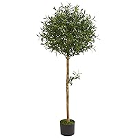 Nearly Natural 5’ Olive Topiary Tree Artificial Plant, Green