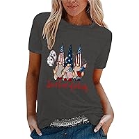 Tshirts Shirts for Women Long Sleeve Fitted Women's Casual Independence Day Flag Print T Shirt Short Sleeve Sh