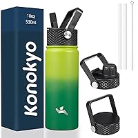 Insulated Water Bottle with Straw,18oz 3 Lids Metal Bottles Stainless Steel Water Flask,Bamboo Grove