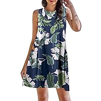 Women Floral Camouflage Print Spring and Summer Dress Loose Round Neck Suspender Cocktail Dress Sleeveless Midi Dresses
