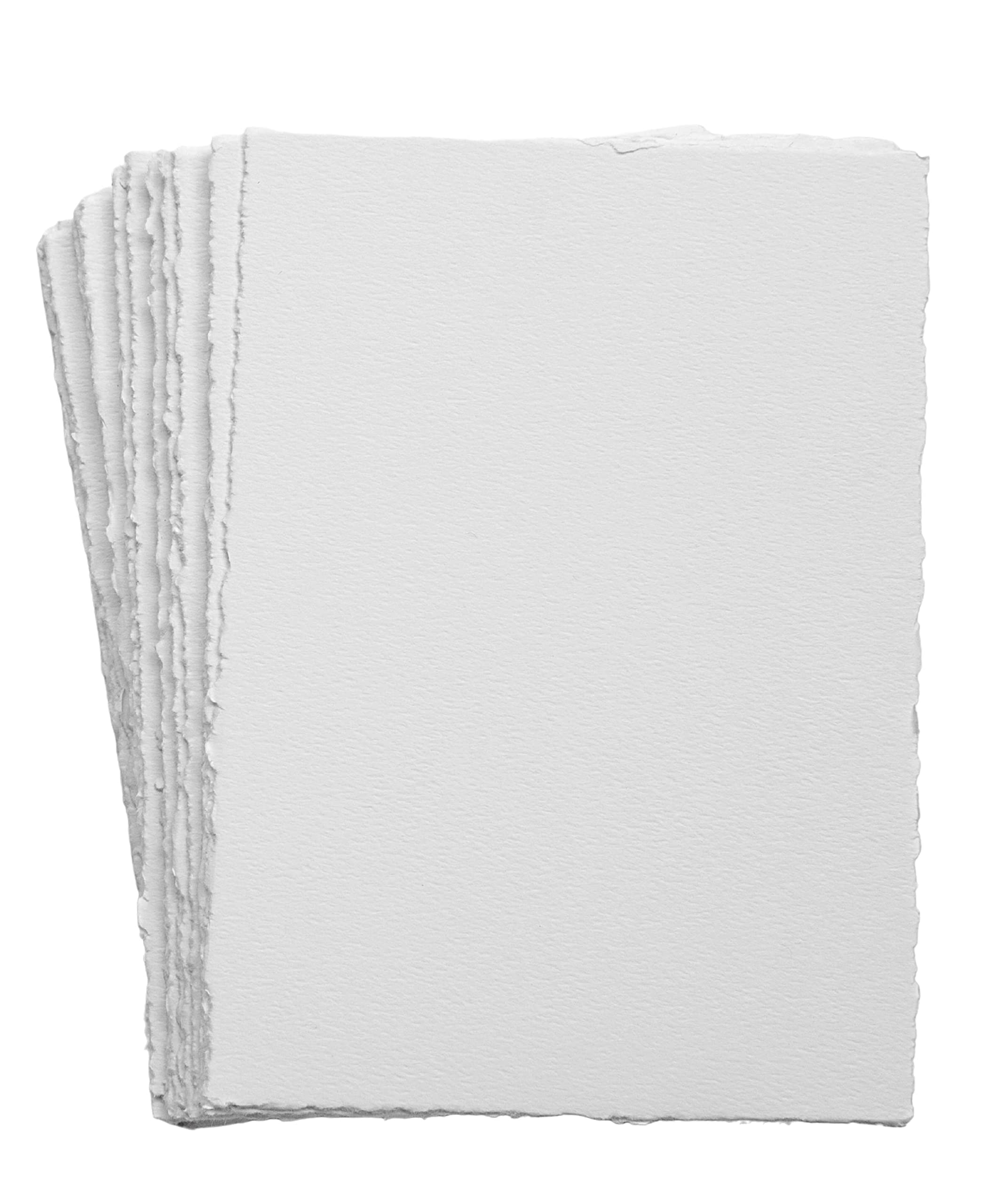 Blank Deckle Edge Sheets, 135#/290gsm, Soft White, 100% Cotton Rag, Cold Pressed, Acid Free & Archival Hand Torn Watercolor Paper (4.5x6.25 in Sheets Only, Set of 12)