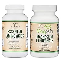 Double Wood Supplements Essential Amino Acids 1 Gram Serving (225 Capsules), Magnesium L Threonate 2000mg Serving (100 Capsules)