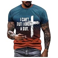 Funny Shirts I Can't But I Know A Guy Letter Printed for Men Contrast Colors Casual Short Sleeve Crewneck Tops