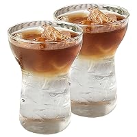 Coffee Glass Cup, 2Pcs Iced Coffee Cup, 400Ml/13Oz Glass Coffee Cups, Clear Drinking Glasses, Slim Waist Dessert Cups for Wine Milk Beer Cocktail Whiskey