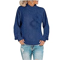 Women's 2023 Fall Chunky Knit Turtleneck Sweater Pullover Long Sleeve Casual Loose Jumpers Tops Solid Color Sweaters