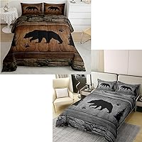 Rustic Bear Comforter Set and Cotton Duvet Cover, Wildlife Hunting Theme Jungle Hunting Wild Animals Silhouette Quilt Set with 2 Pillowcases,Wild Animal Bedding Set 3pcs for Kids Boys Teens Room Decor