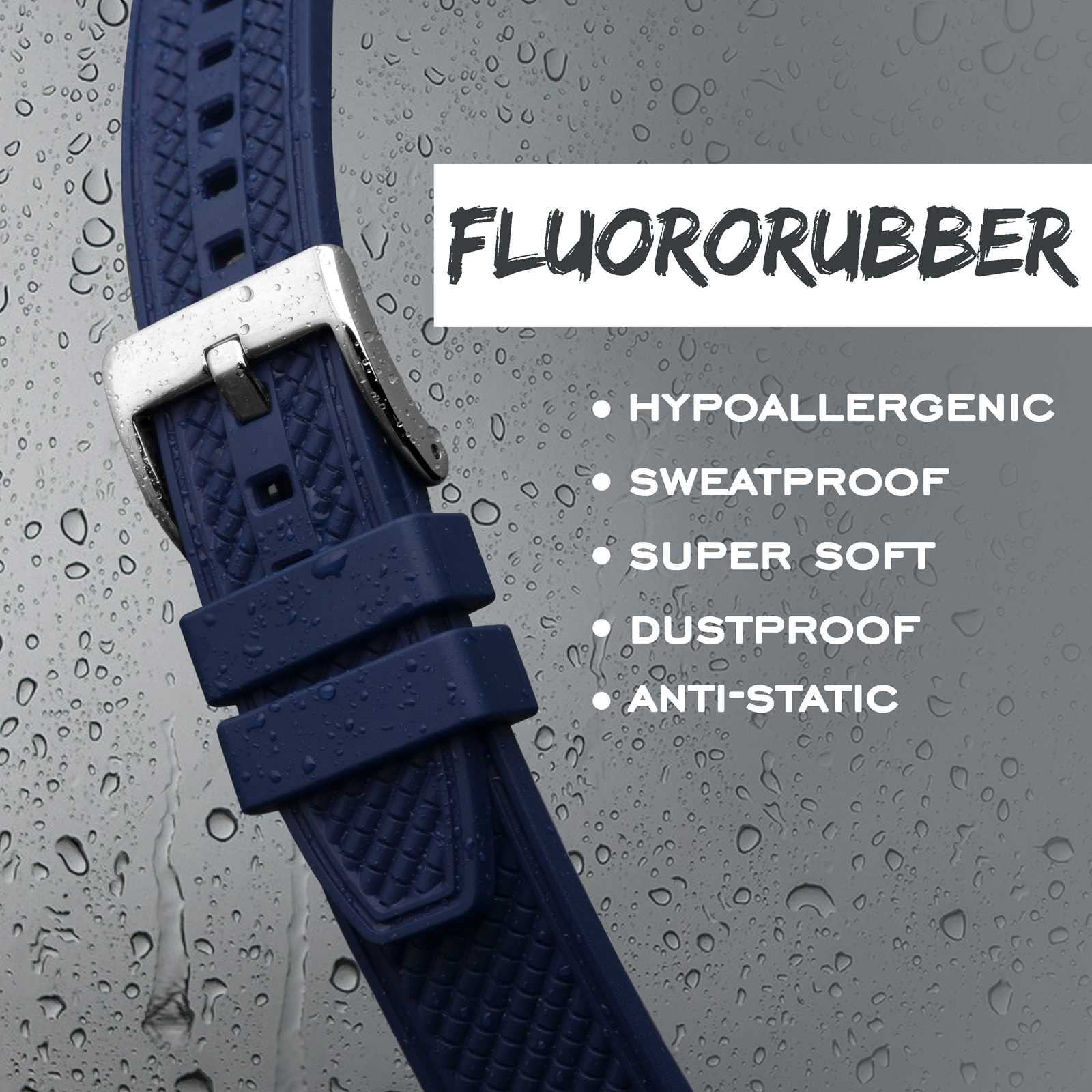 BISONSTRAP Watch Bands for Men, High Performance Fluororubber Watch Strap with Quick Release,18mm 20mm 22mm