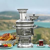 semaver turkish samovar sözenler brand chrome 4 L./150 Oz free energy water heater and tea maker for boat camping hiking hunting yachting Tea Kettle (aluminum teapot is included)