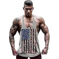 Men's American Flag Muscle Tank Top Print Y Back Stringer Bodybuilding Tank Top