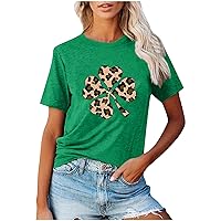 TUNUSKAT St Patricks Day Shirt Women Cute Shamrock Graphic Tees Luck Green Short Sleeve T-Shirts Irish Festival Holiday Tops