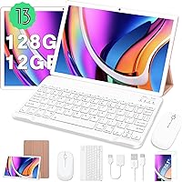 2024 Newest Tablet 10 Inch Android 13 12GB RAM + 128GB ROM Octa-Core (1024GB TF), WiFi 5G+2.4G, Bluetooth 5.0, GPS, Google GMS, 8000mAh Battery, 8+5MP, Metal Body, with Case, Keyboard and Mouse, Gold