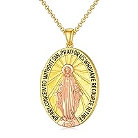 SOULMEET Personalized 10K 14K 18K Gold Oval Blessed Virgin Mary Locket That Holds Pictures Christian The Mother of Jesus Locket Necklace with Silver Chain Gift for Prayers Men Women