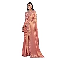 Indian Woman Shimmer Silk Peach Sequin Sari Blouse Border Fancy Saree FI306