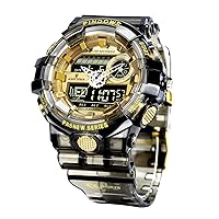 PINDOWS Men Watch for Men Digital Sports Watch, Outdoor Waterproof Military Digital Watch LED Screen Large Face Dual Dial Time and Stopwatch Alarm Wristwatch