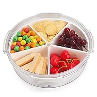 shopwithgreen Divided Serving Tray with Lid, Removable Divided Platter Food Storage Containers with 5 Compartment for Christmas Party, Veggies, Snack, Fruit, Nuts, Candy, Cracker, Chip